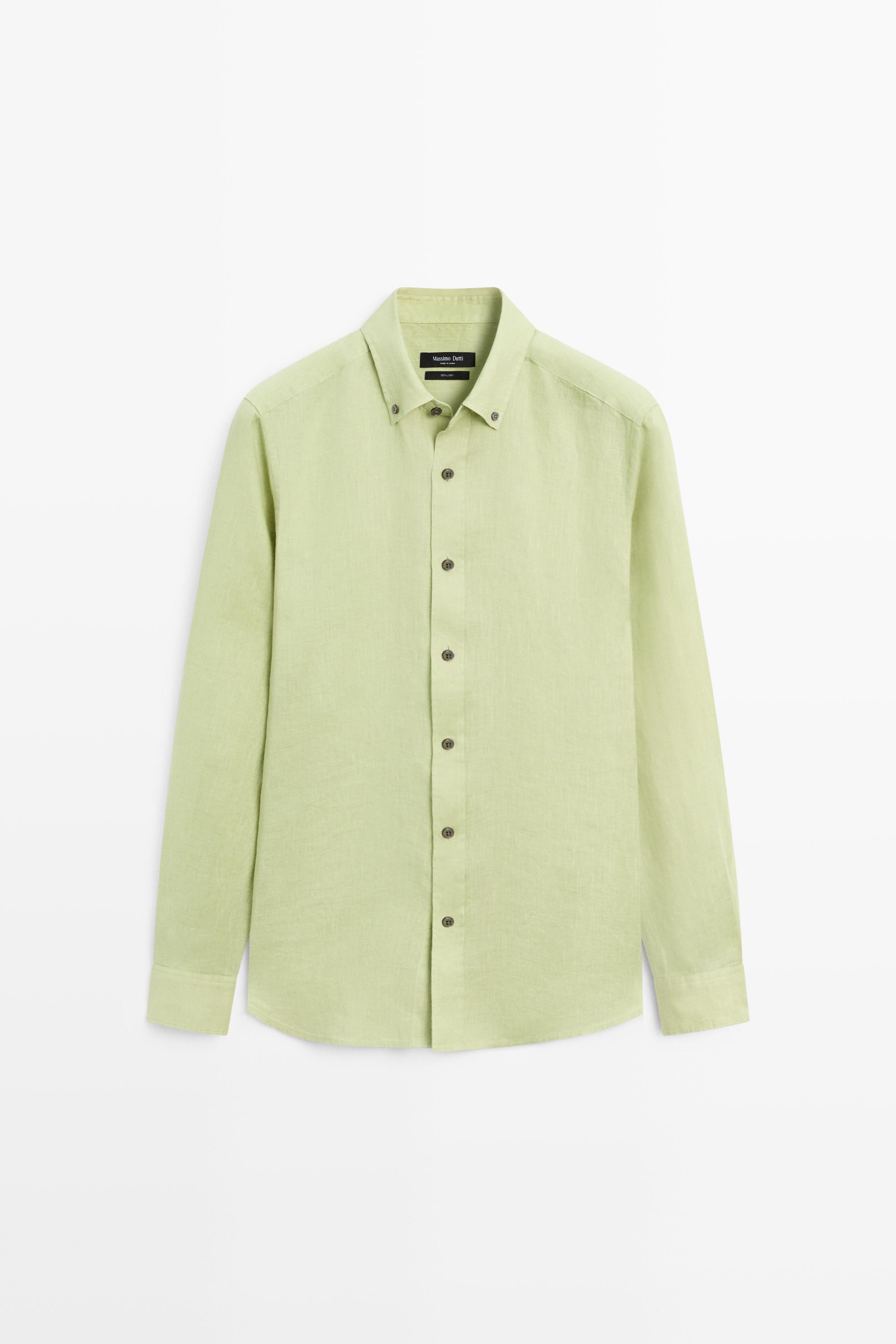 100% linen regular fit shirt — Billiard green