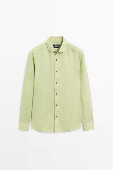 Zara 100% linen regular fit shirt - Billiard green