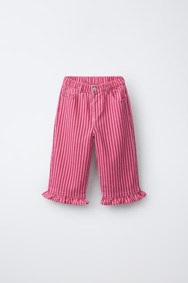 БРЮКИ-КЮЛОТЫ В ПОЛОСКУ С ВОЛАНАМИ — НЕОНОВО-РОЗОВЫЙ от Zara