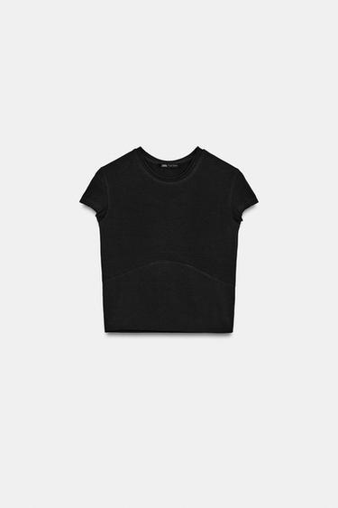 CAMISETA CROP COSTURAS - Negro de Zara