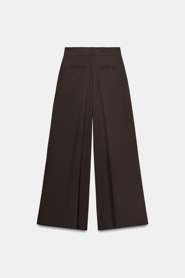 PALAZZO TROUSERS WITH GOLDEN BUTTON - Brown by Zara