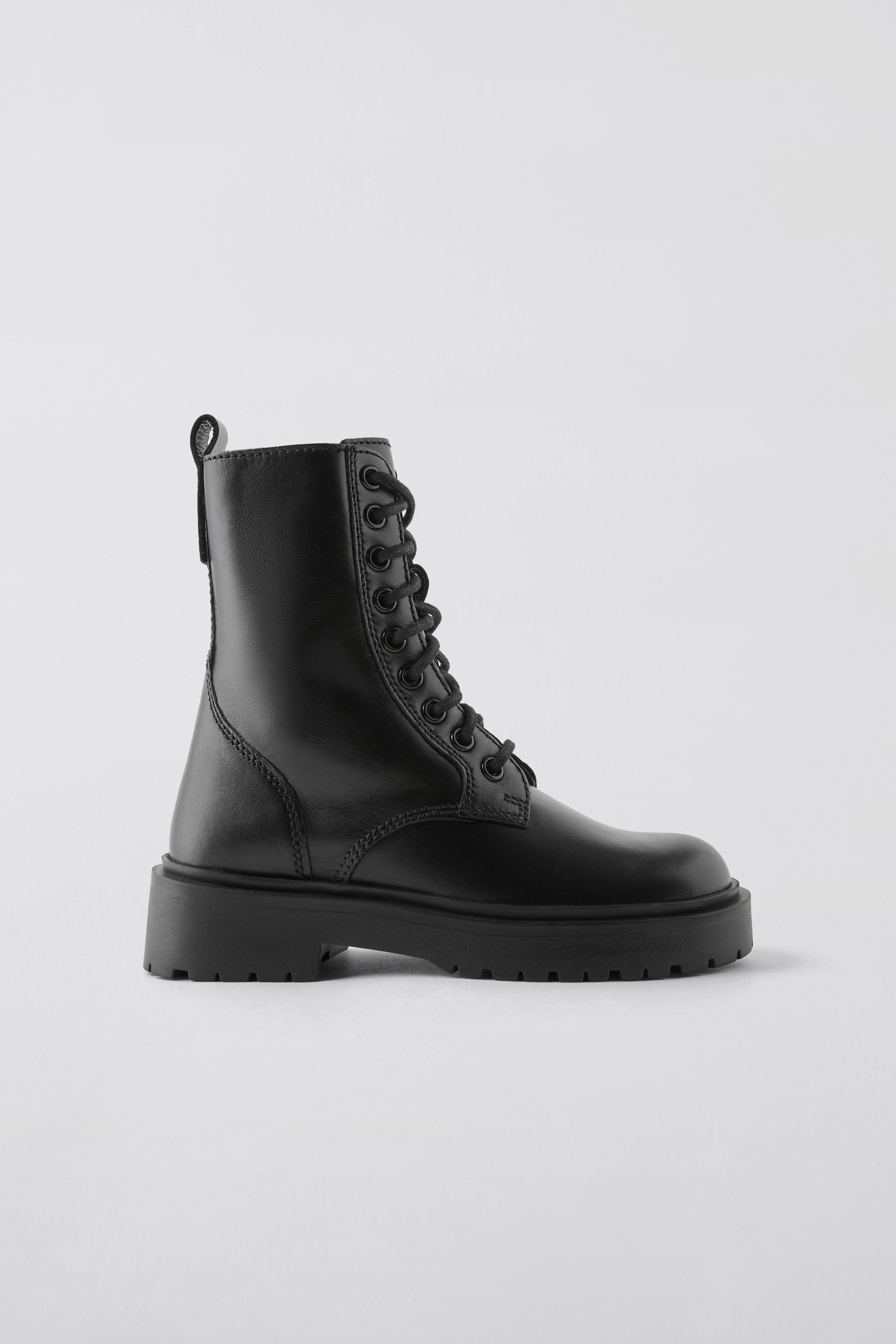 LACE UP LEATHER ANKLE BOOTS Black ZARA Canada