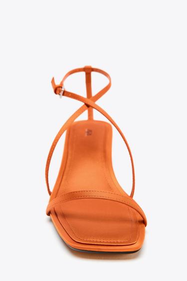 SATIN-EFFECT CROSSOVER STRAP SANDALS - Orange by Zara - Image 5