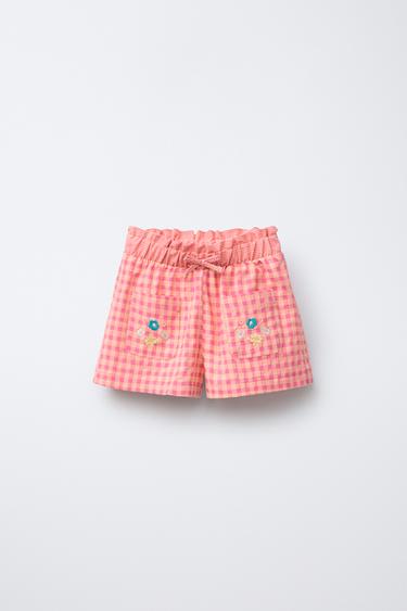 CHECK BERMUDA SHORTS WITH EMBROIDERY - Pink by Zara