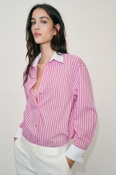 STRIPED POPLIN SHIRT - Pink by Zara - Image 3