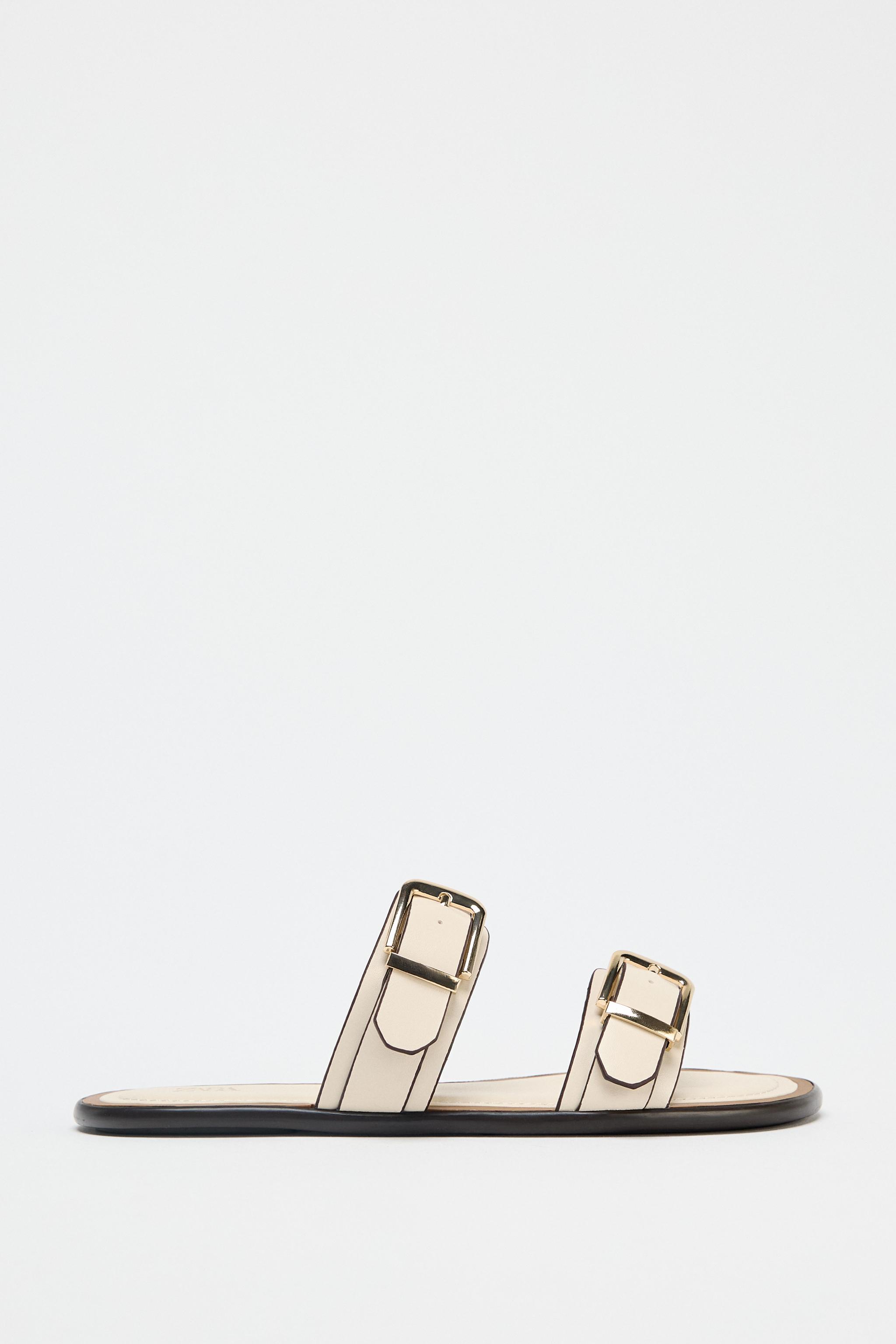 ☆ドイツ発*ZARA*新作*ダブルバックルストラップサンダル/EH☆ ZARAダブルストラップバックルサンダル35フラットサンダル