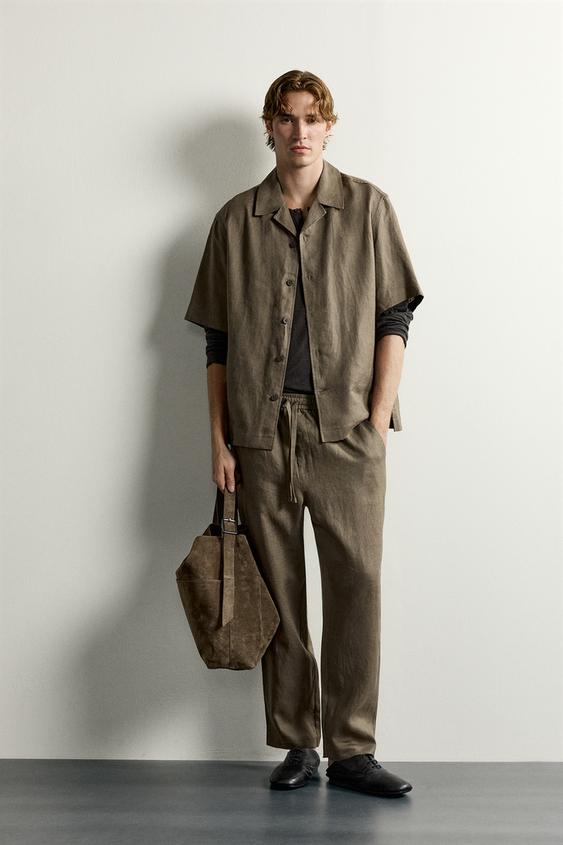 Zara 100% LINEN RELAXED-FIT PANTS - Mink - Image 0
