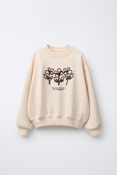 EMBROIDERED CORD SWEATSHIRT - Ecru by Zara