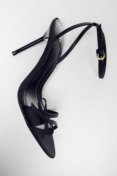 SATIN STRAPPY HIGH-HEEL SANDALS - Black by Zara