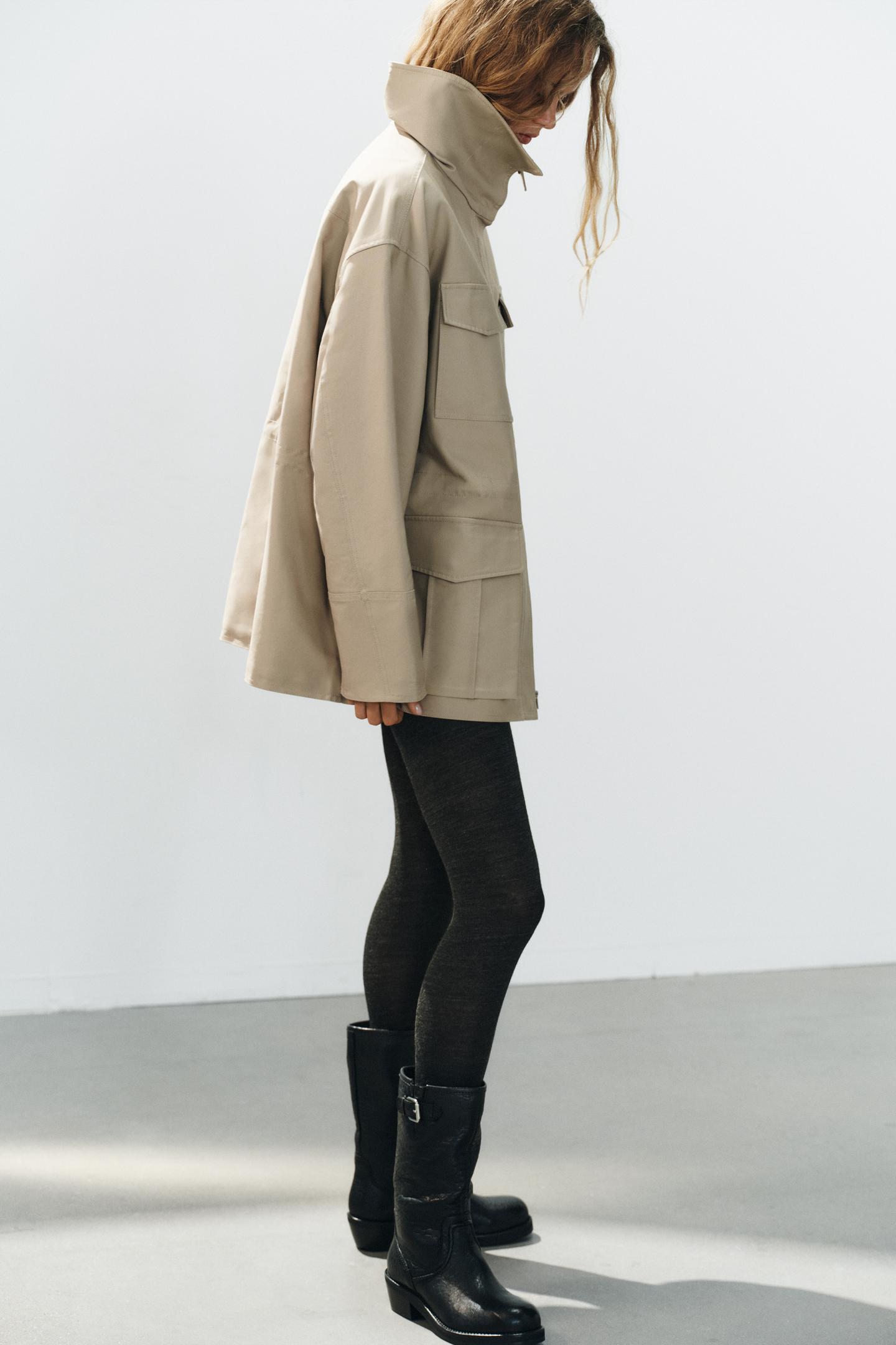 Женская куртка Zara High-Neck Pocket, цвет: Бежевый — фото 4