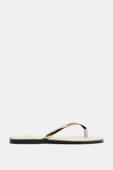 FLAT SANDALS WITH METAL DETAIL - Ecru White by Zara - Image 0