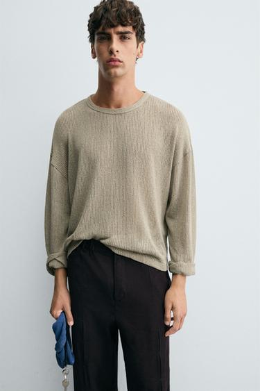 OPENWORK TEXTURED T-SHIRT - Brown / Taupe by Zara - Image 4