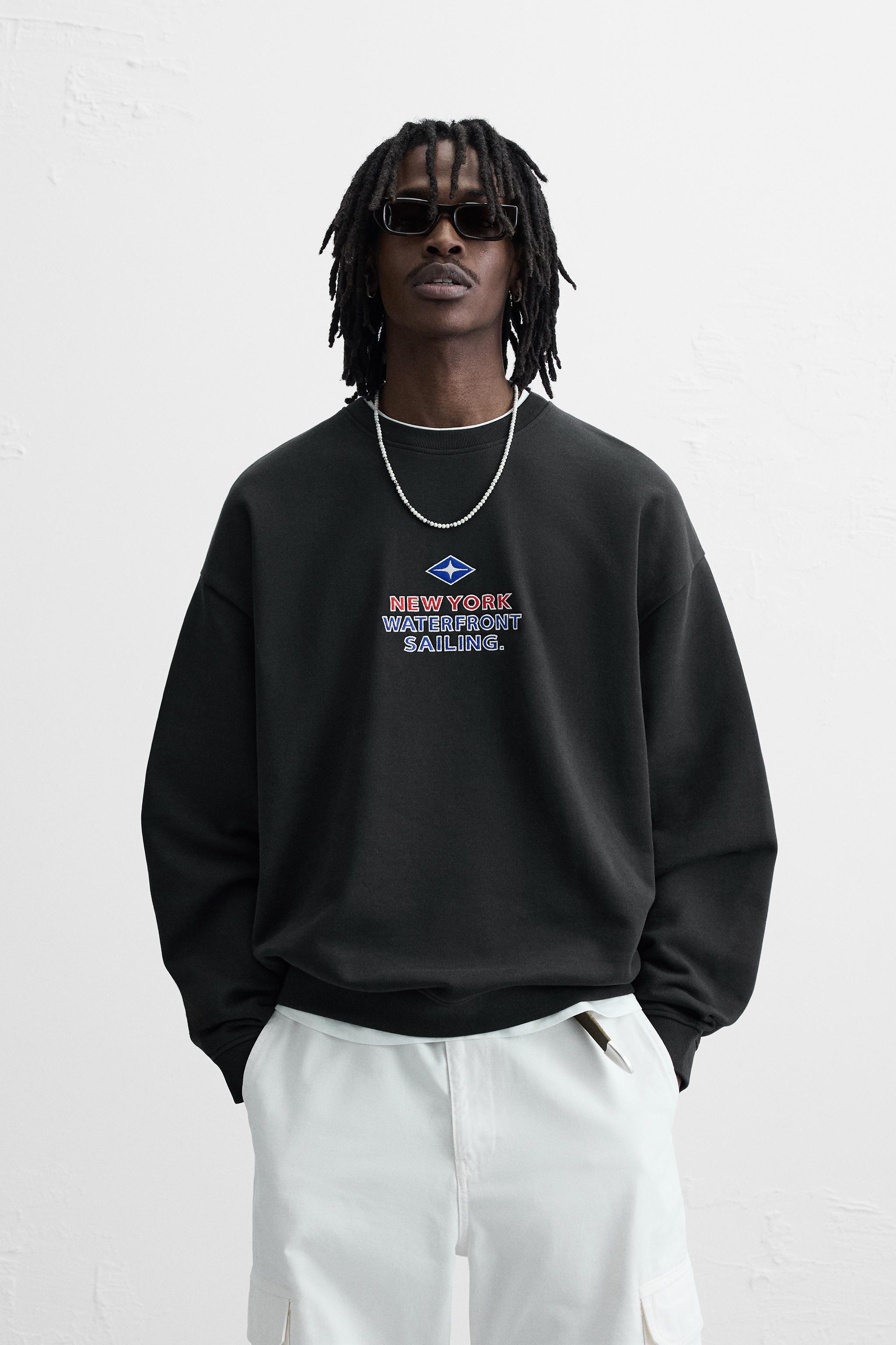 刺繍テキスト入りスウェットシャツ - ブラック | ZARA Japan / 日本