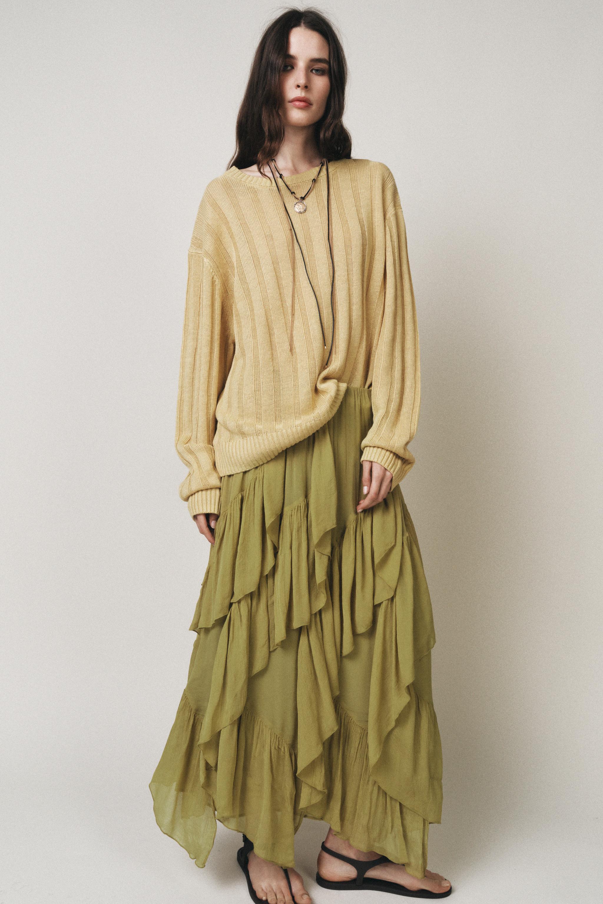 スカート ZARA ZW COLLECTION RUFFLED SKIRT Olive green | 0148/042/515 ZW COLLECTION RUFFLED SKIRT - Olive green | ZARA United States