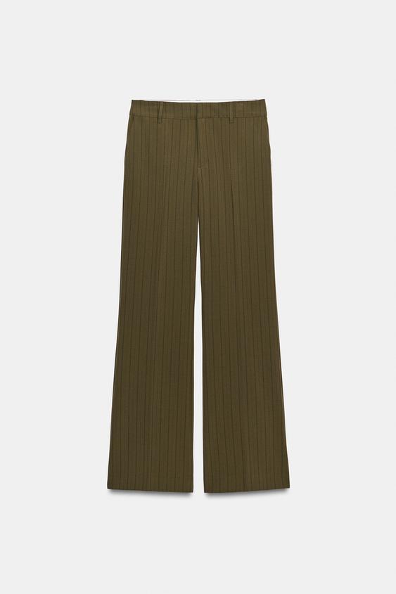 PANTALÓN RECTO TIRO BAJO RAYAS - kaki-med de Zara - Imagen 0