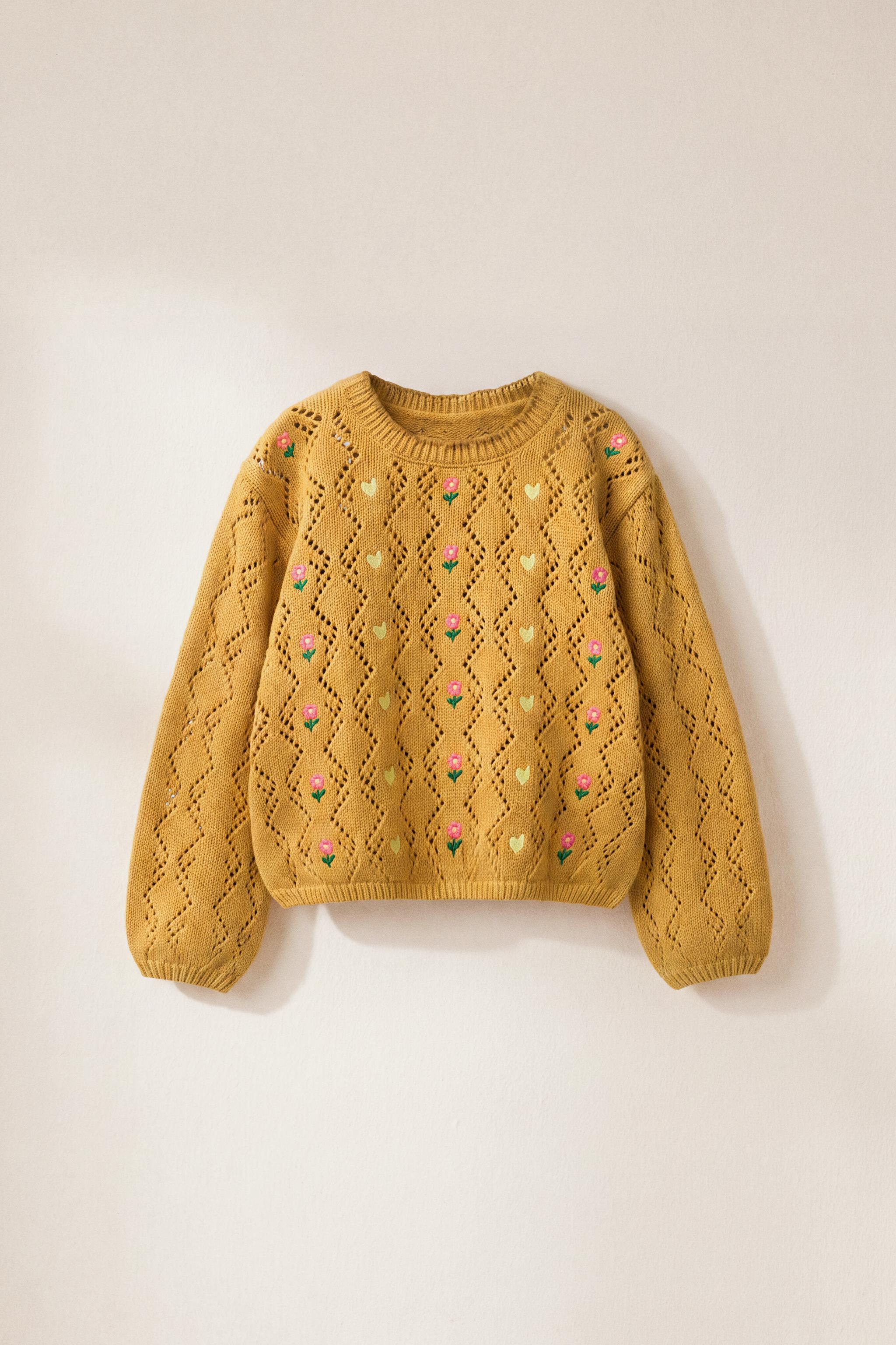 OPENWORK EMBROIDERED FLORAL JUMPER — Mustard