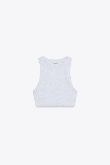 RIBBED STRAPPY TOP - Grey marl by Zara