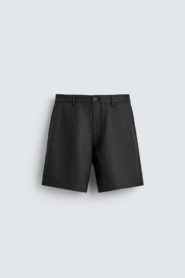 REGULAR FIT 100% LINEN BERMUDA SHORTS - Black by Zara