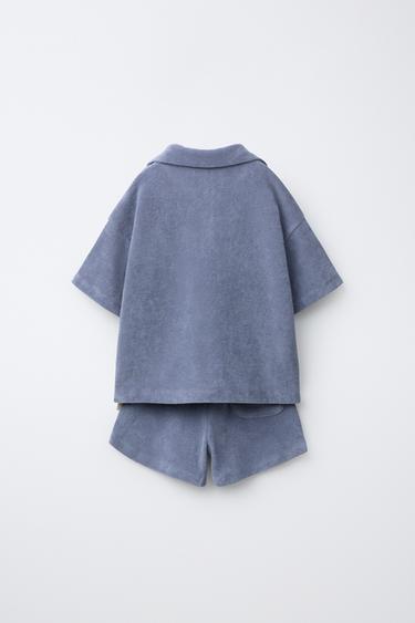 ENSEMBLE DE JOGGING POLO ET BERMUDA EFFET ÉPONGE - Bleu moyen de Zara - Image 1