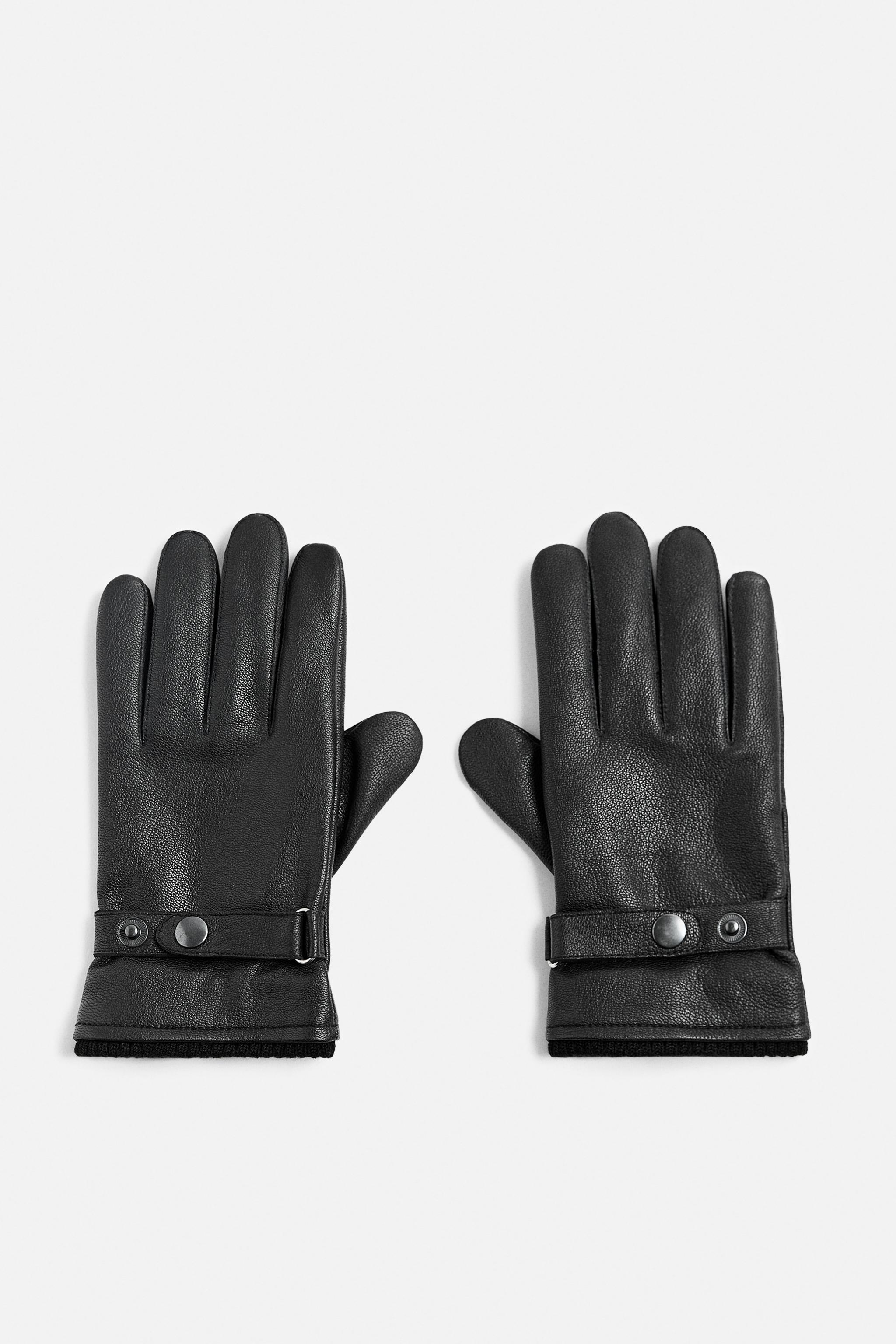 Zara Guantes Ajustables Piel En Negro M Us M Hombre