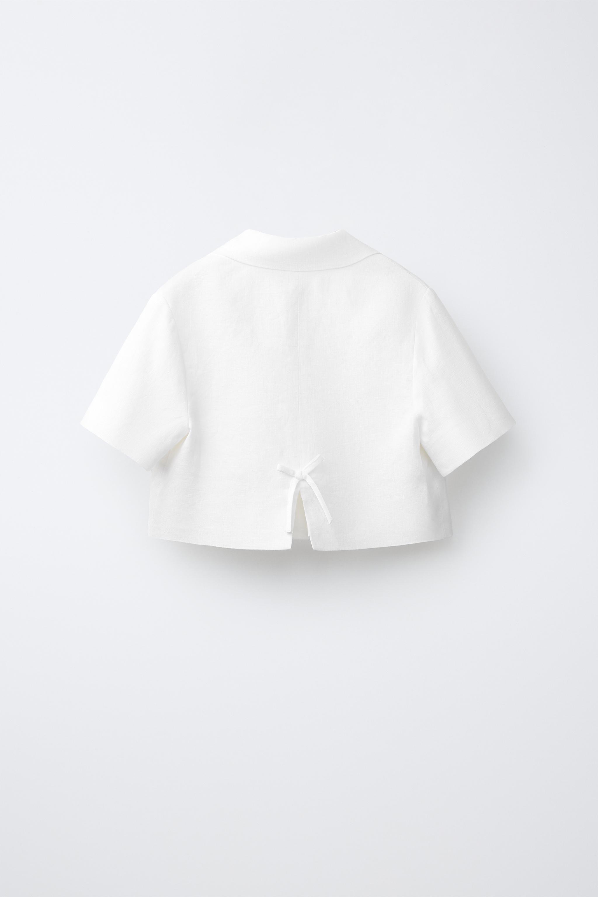 CROPPED 100% LINEN BLAZER — Oyster-white