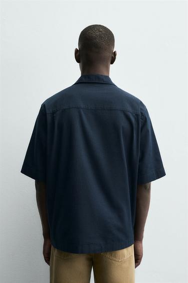 CHEMISE POLO EN COTON ET LIN - Bleu marine de Zara - Image 2