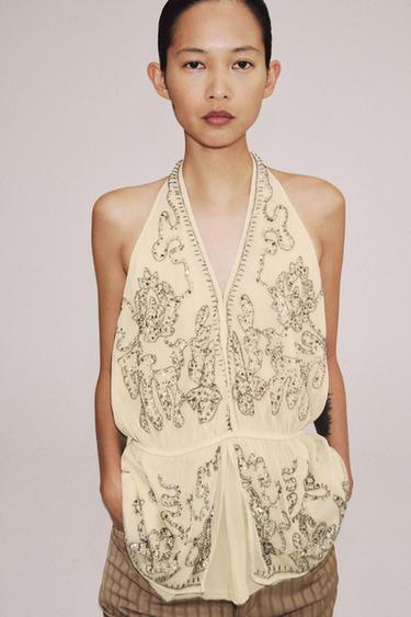TOP HALTER BRODÉ ZW COLLECTION LIMITED EDITION - Beige de Zara - Image 1
