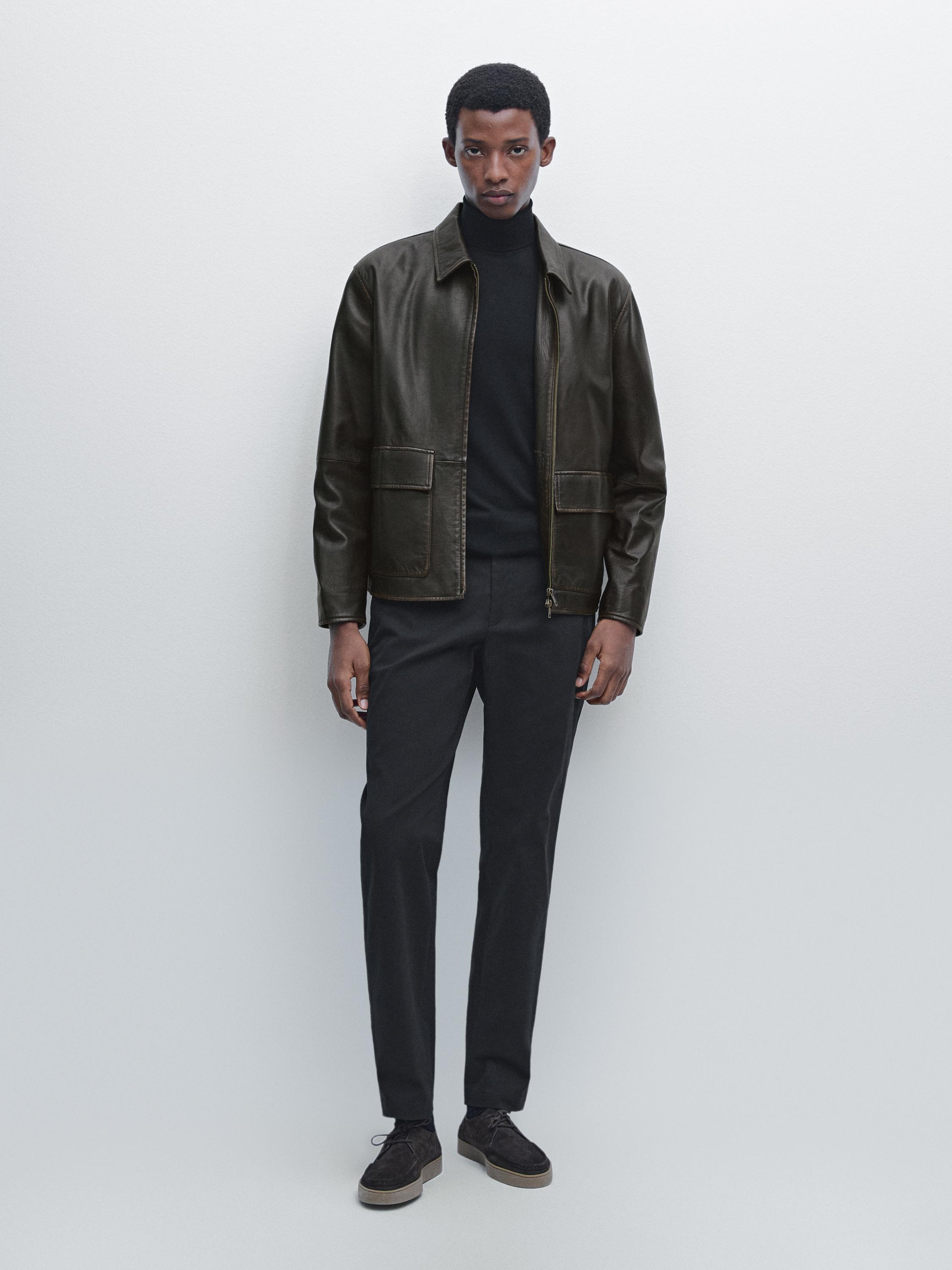 Cotton blend slim fit trousers