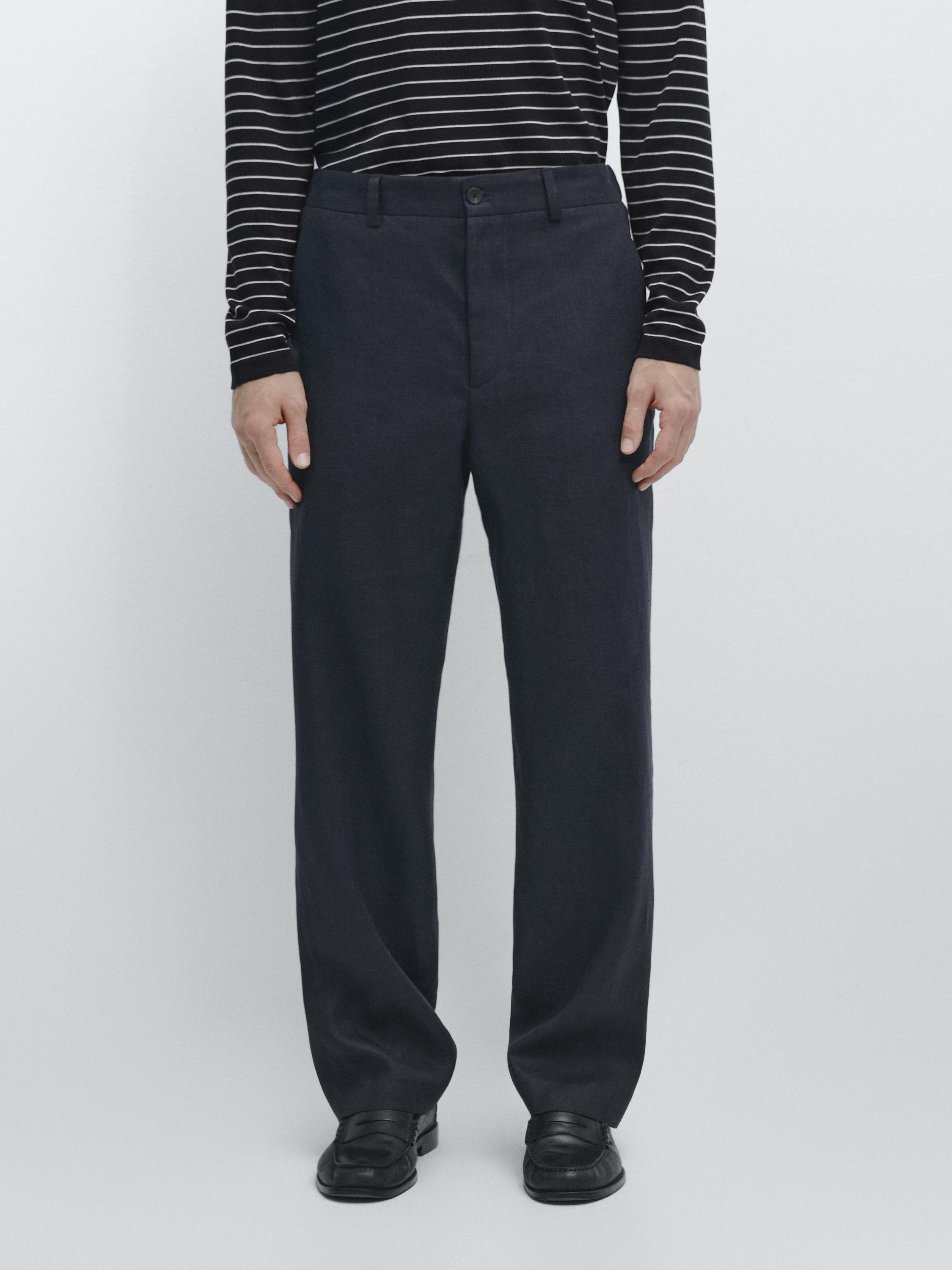 Lightweight 100% linen trousers — Navy blue