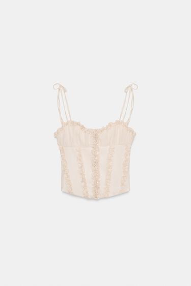 CORSETRY-INSPIRED TOP WITH RUFFLES - Cream by Zara - Image 3