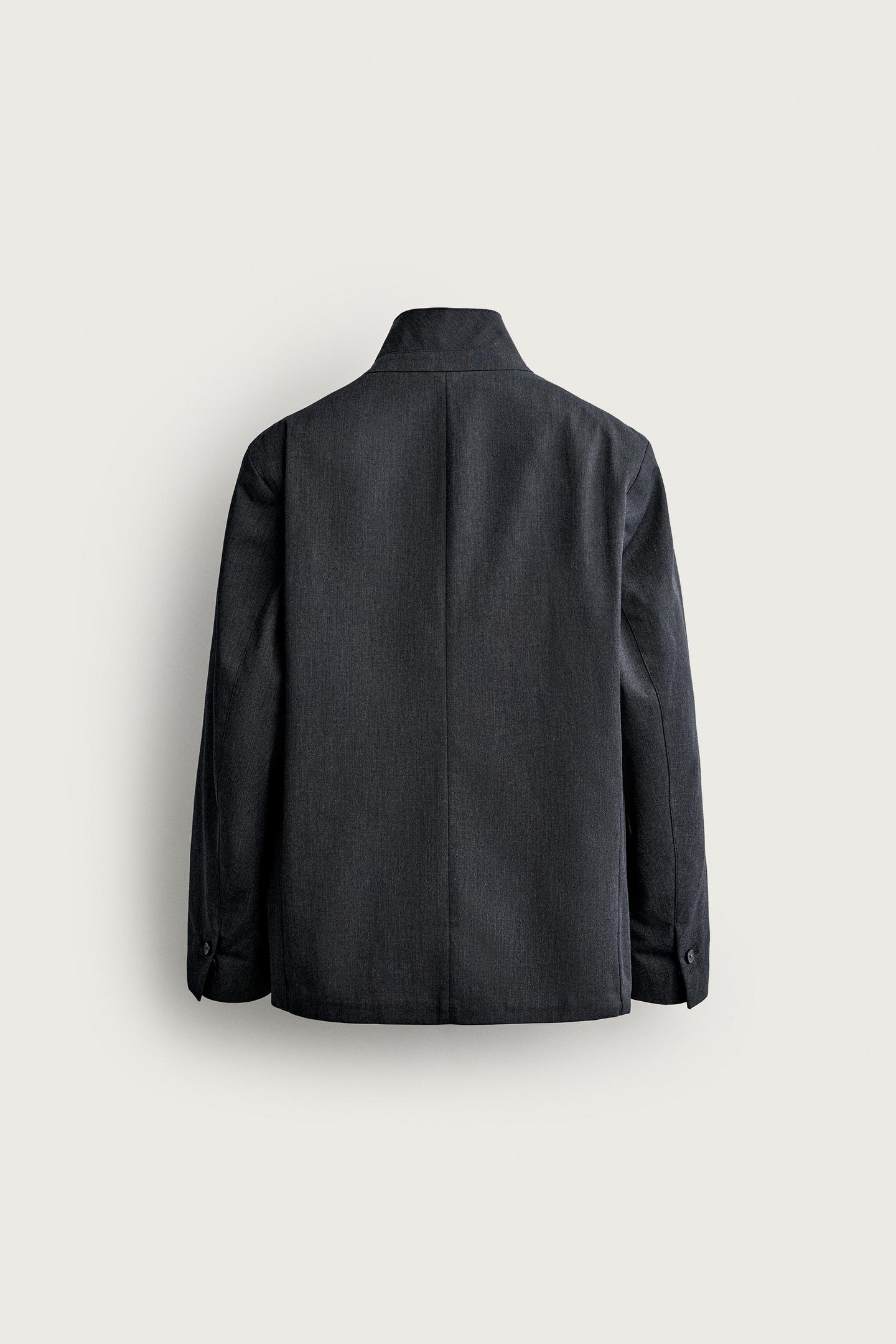 Мужской пиджак Zara Regular-Fit Suit Blazer with Band Collar, цвет: Голубоватый — фото 7