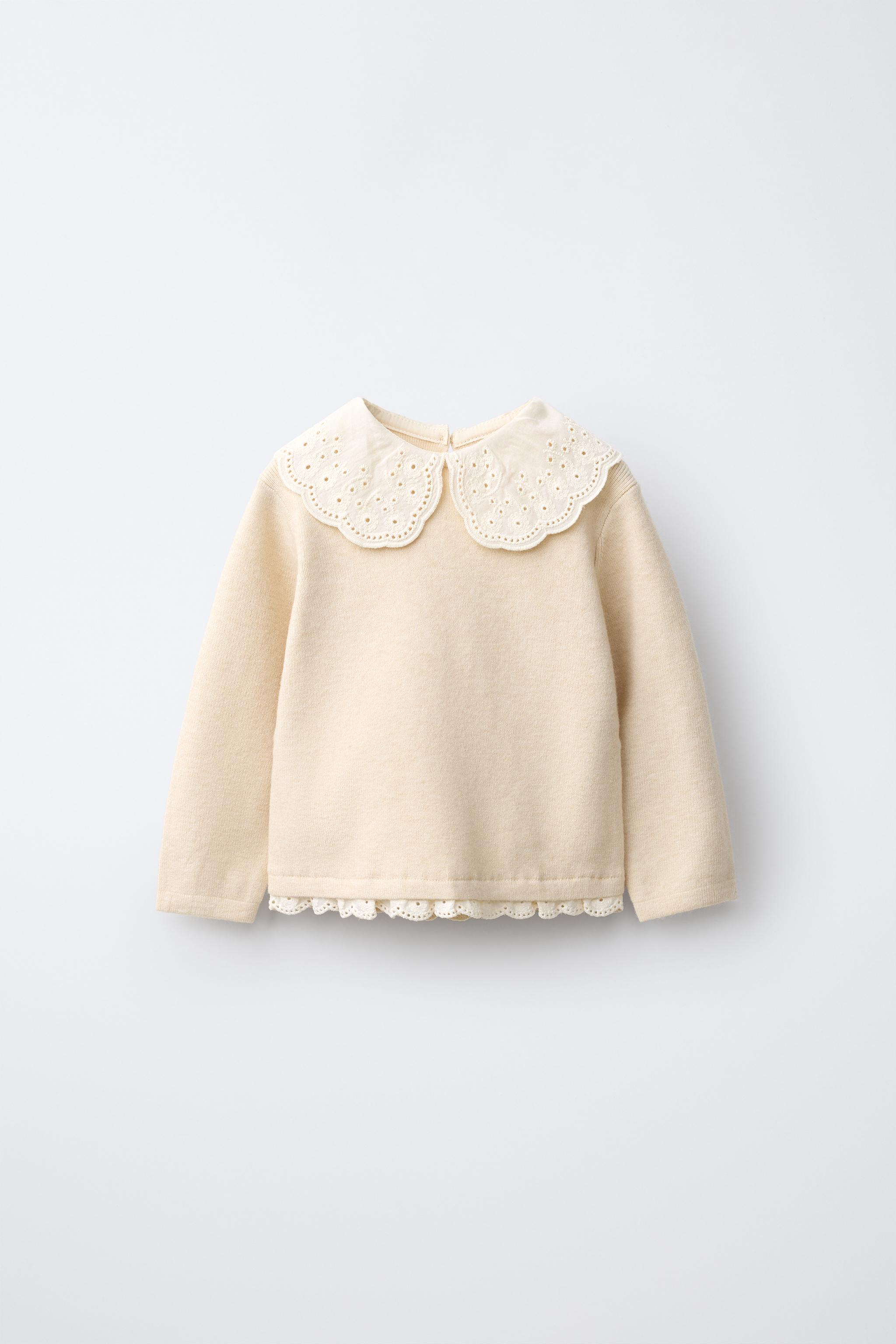EMBROIDERED COLLAR KNIT JUMPER - Light beige | ZARA United States