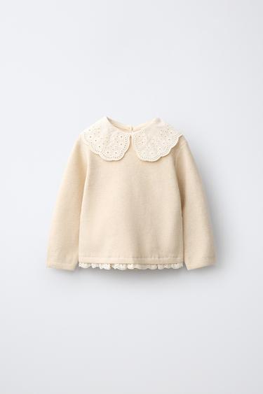 EMBROIDERED COLLAR KNIT JUMPER - Light beige by Zara