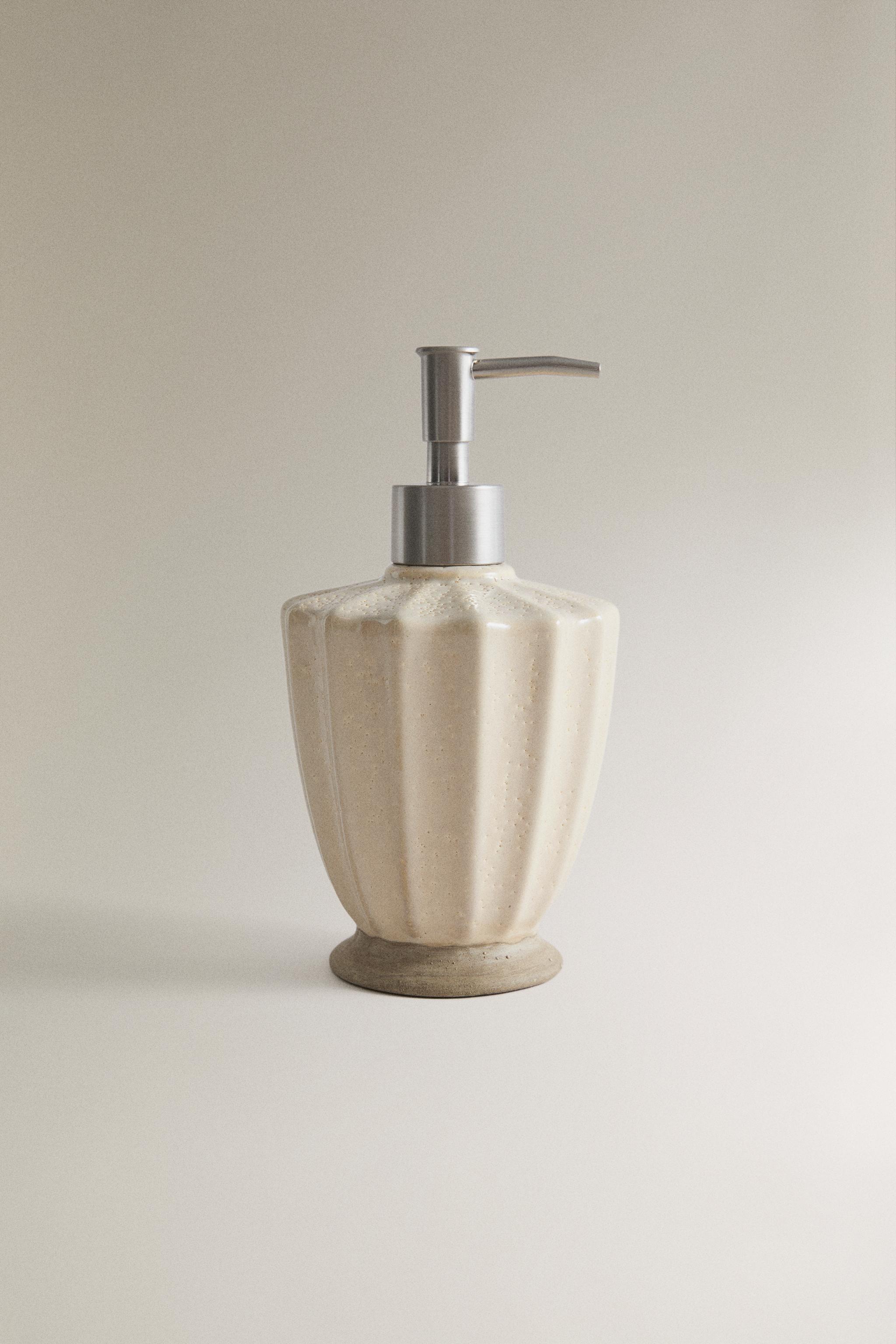 RUSTIC CERAMIC BATHROOM SOAP DISPENSER — Beige