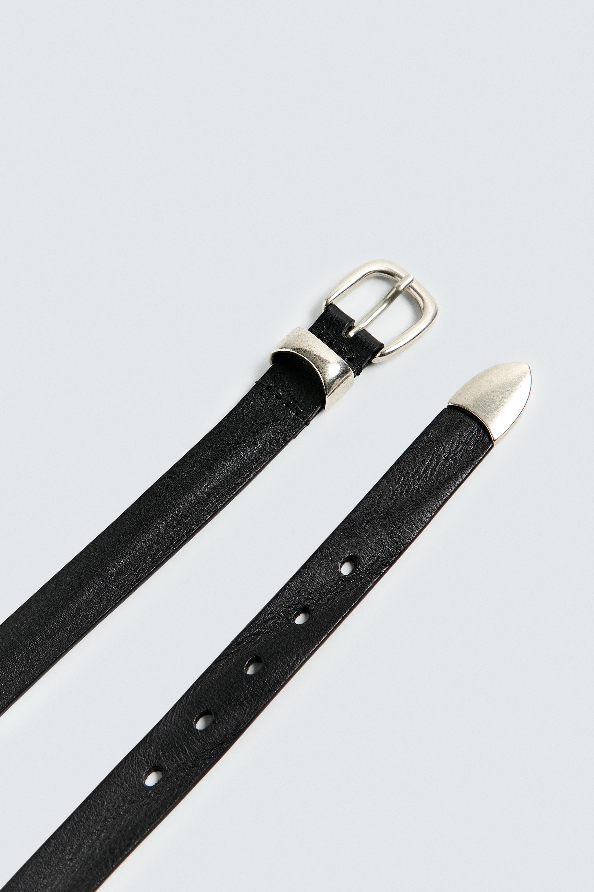 完売品 ZARA メタルチップ付きレザーベルト EU 90 メタルチップ付きレザーベルト - ブラウン | ZARA Japan / 日本