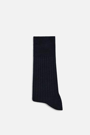 MEIAS CANELADAS COM LÃ - Azul-marinho da Zara