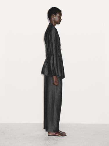 Pantalón palazzo pinza mezcla lino - Negro de Zara
