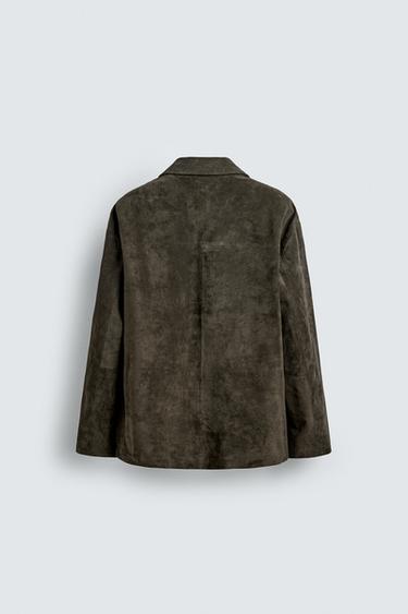 BLAZER EN CUIR ET DAIM - Kaki de Zara - Image 7