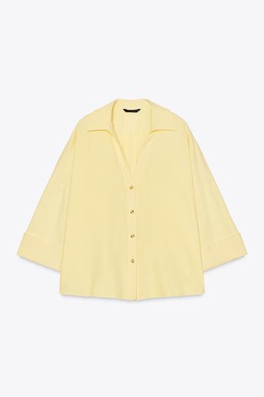 LINEN BLEND WIDE SLEEVE SHIRT - Yellow by Zara - Image 4