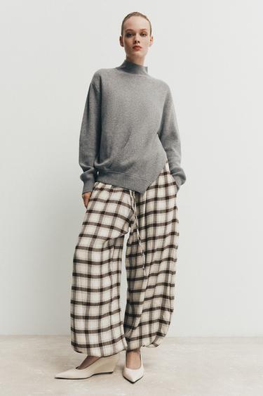 PANTALÓN BOMBACHO CUADROS ZW COLLECTION - Marrón / Crudo de Zara - Imagen 0