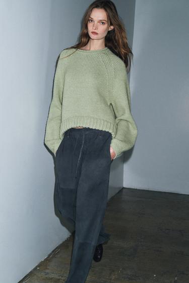 Zara ASYMMETRIC HEM KNIT JUMPER - Sea green