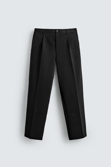 Zara FLOWY STRAIGHT FIT PANTS - Black