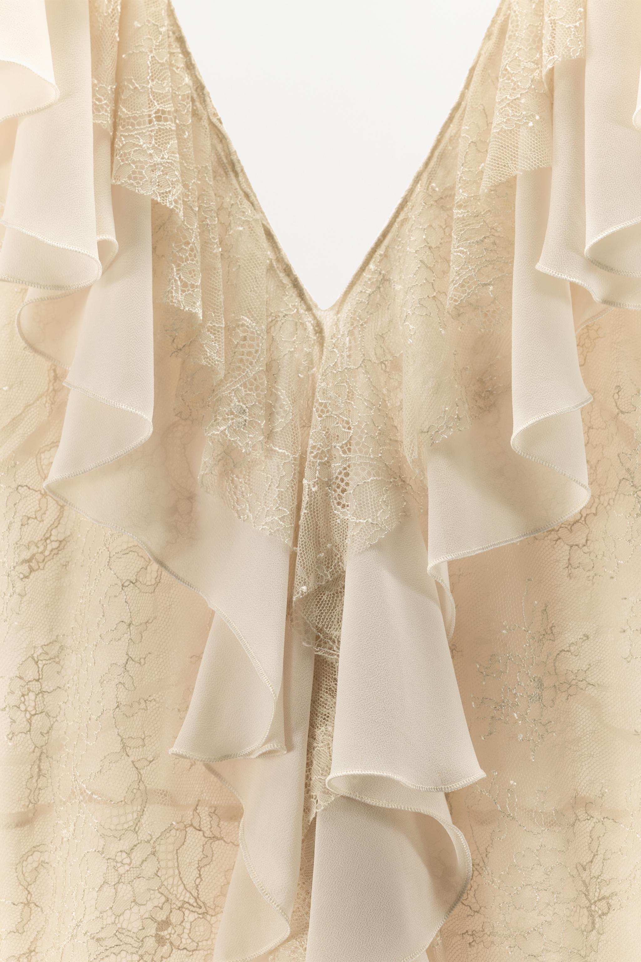 LACE RUFFLED DRESS ZW COLLECTION - Ecru | ZARA United States