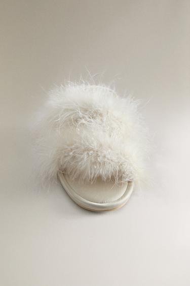 CHAUSSONS OUVERTS PLUMES - Beige de Zara - Image 4