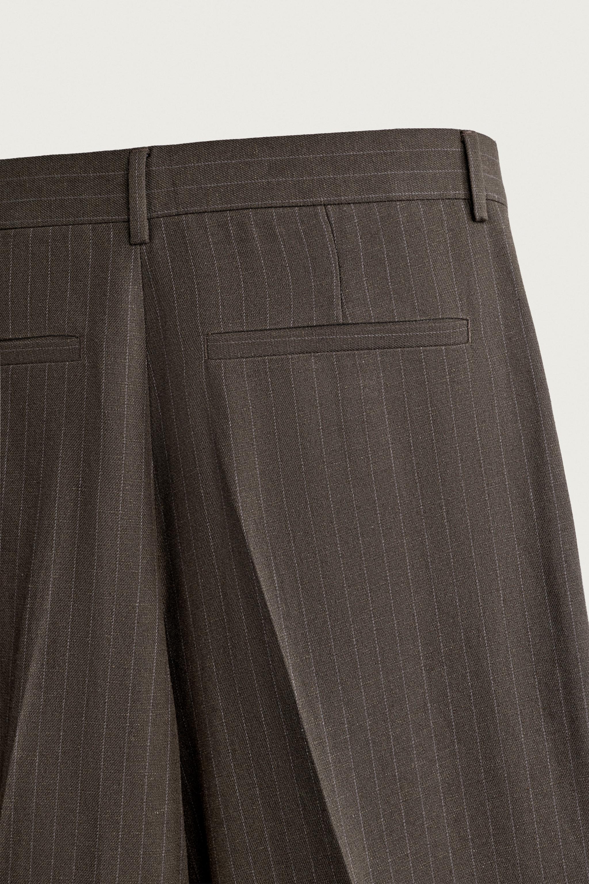 PINSTRIPE PLEATED SUIT PANTS