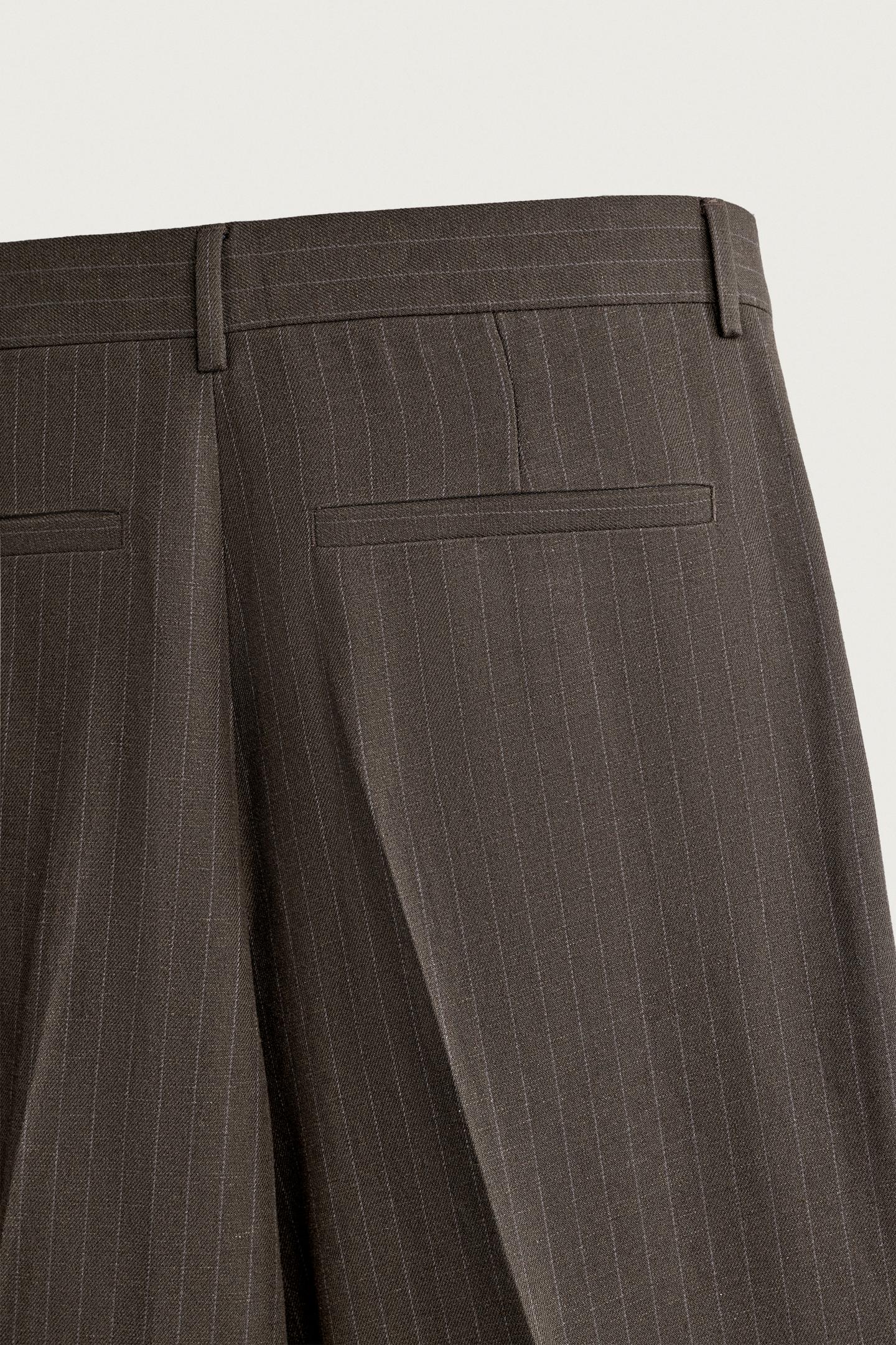 Мужские брюки Zara Pinstripe Pleated Suit, цвет: Коричневый — фото 11