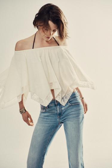 ТОП-НАКИДКА С КРУЖЕВОМ — ЭКРЮ от Zara — изображение 0