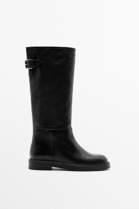 Bottes hautes en cuir à boucle - Noir de Zara - Image 0