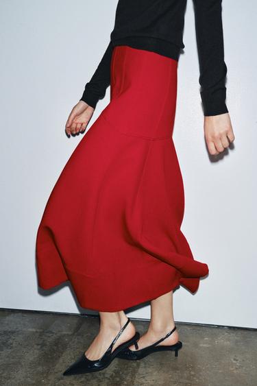 ZW COLLECTION CAPE MIDI SKIRT - Red by Zara - Image 1