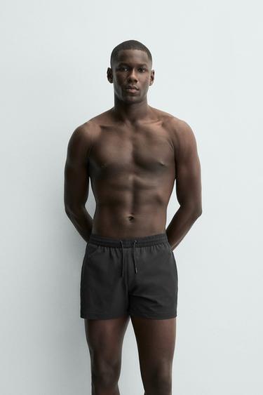 SHORT STRUCTURED SWIMMING TRUNKS - Black by Zara - Image 1